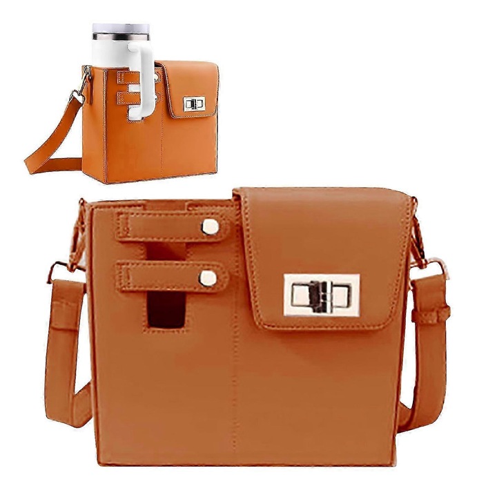 Női crossbody táska palacktartóval, barna, 23.5x20.5x10cm, kis tárolótáskával szettben