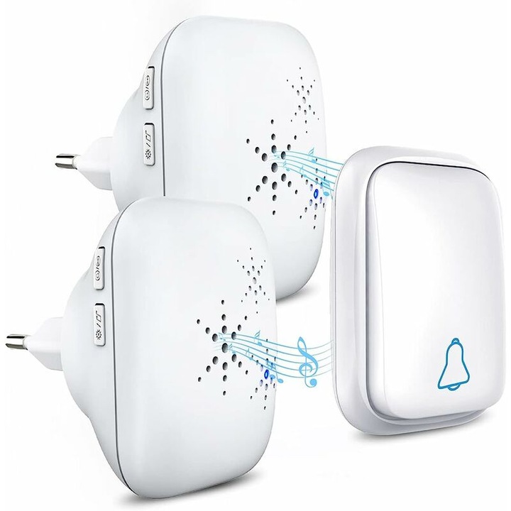 Sonerie electrica fara baterie, 2 receptoare, wireless, IP68, 150m, 37 tonuri, set