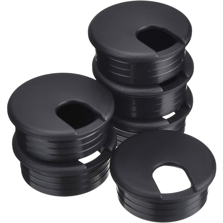 Set de 6 mansoane pentru gestionarea cablurilor, plastic, 45mm, negru, dimensiuni 51x20mm