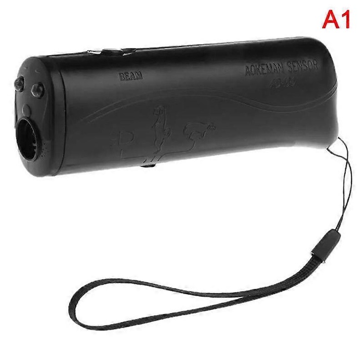 Dispozitiv ultrasonic de descurajare a cainilor, dublu cap, 13.7x5.5x2.5cm, negru, galben