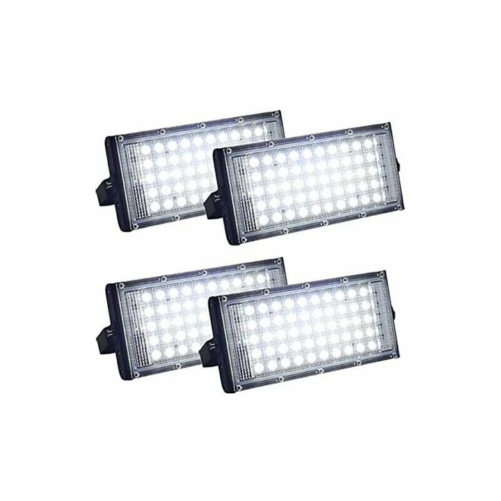 Set 4 Proiectoare LED 50W, 5000lm, IP66, aluminiu, 210x110x25mm