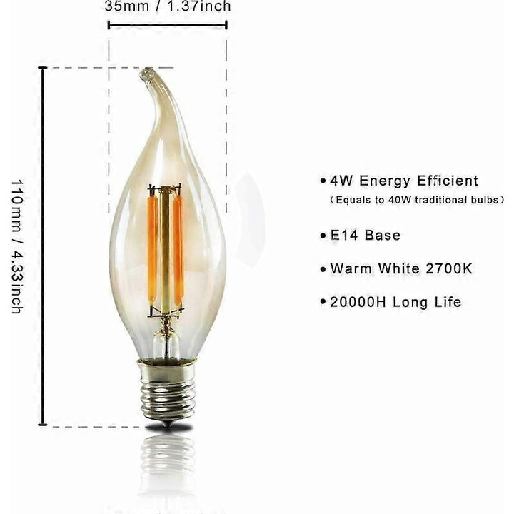 Set 6 Becuri Edison E14 4W Retro Decorative C35l, Sticla Aurie, 2700K