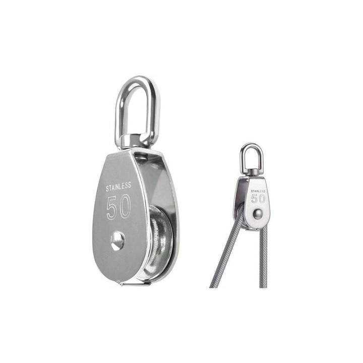 Pulley din otel inoxidabil 50mm, capacitate de ridicare 400kg, utilizare interioara/exterioara, set de pulleys