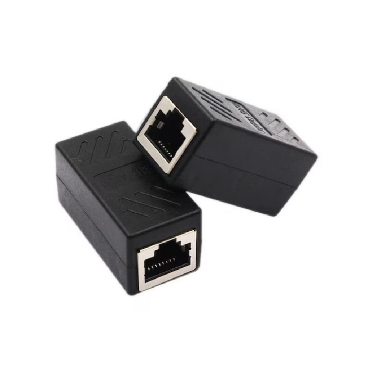 Adaptor Prelungire Ethernet RJ45 CAT7, conector cabluri UTP, viteza de transfer 10 Gbps, negru