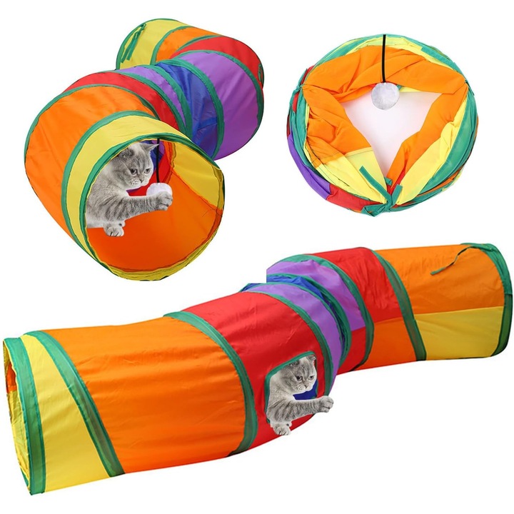 Tunel pentru pisici de interior, Bedee®, tuburi si tuneluri pentru pisici, Sigur si sanatos, fara BPA, pliabil si portabil, o modalitate excelenta pentru pisica ta de a face miscare in timp ce se joaca, mentinand-o agila si sanatoasa, 122*24*24 cm