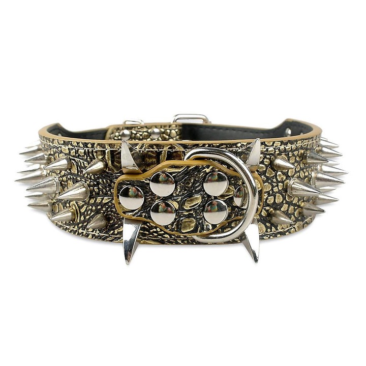 Zgarda din piele pentru caini, 5 culori, 2.0" latime, ajustabila, pentru caini mari, cu tepi