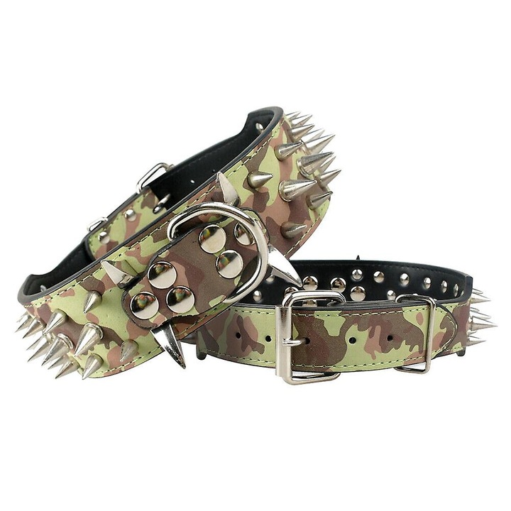 Zgarda din piele pentru caini, pentru caini mari, cu tepi