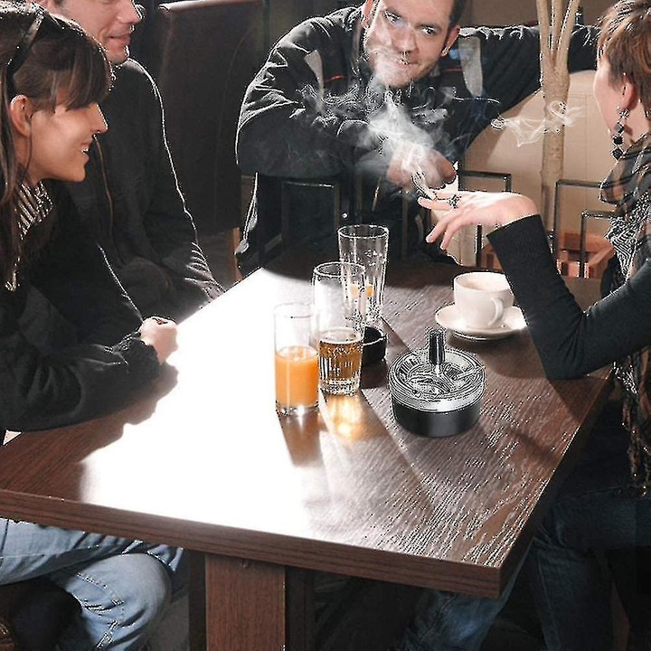 Scrumiera rotativa din crom argintiu, 12.3x12cm, design elegant, fara fum