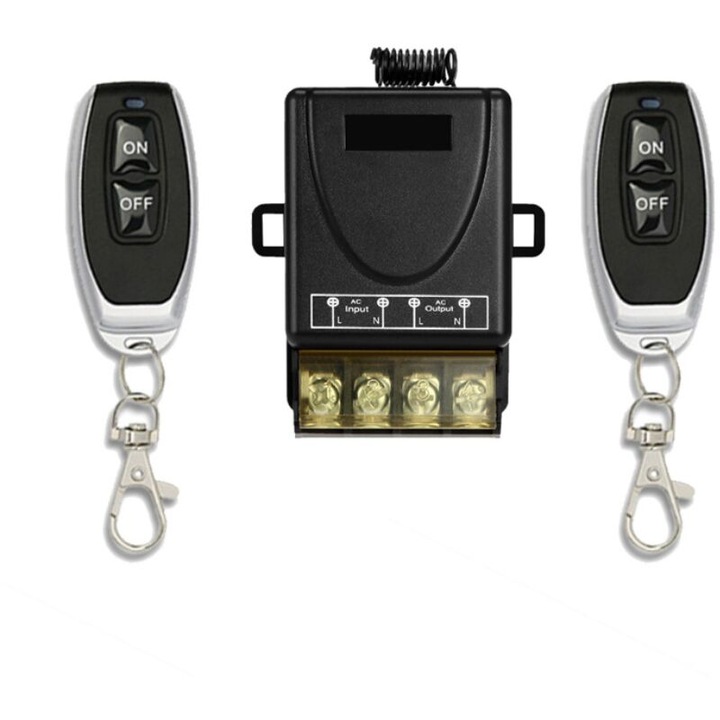 Comutator wireless, 220V-240V, 40A, set cu 2 telecomenzi, control la distanta pentru aparate electrice, culoare neagra