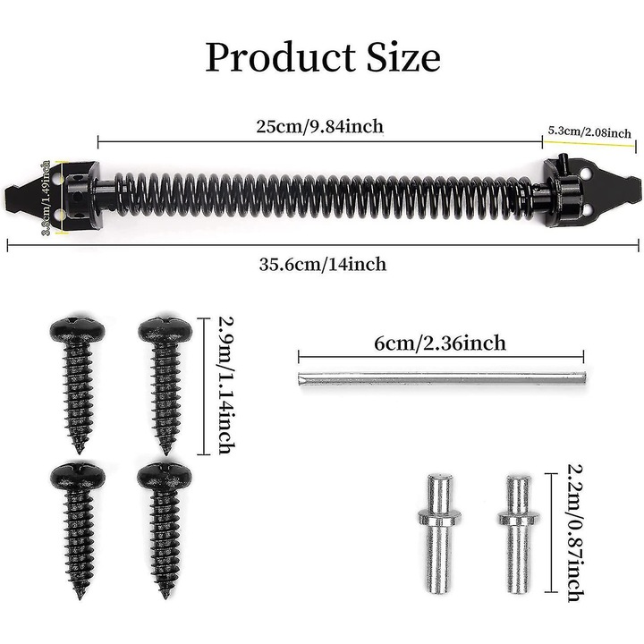 Sistem de inchidere usa ajustabil, 14 inch, metal, negru, pentru porti si garduri