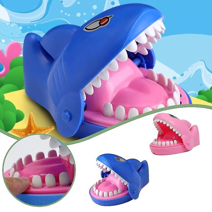 Interaktív gyermekjáték, ujjharapós játék, cápa design, kompakt, kék, 16.5x12.5x9cm