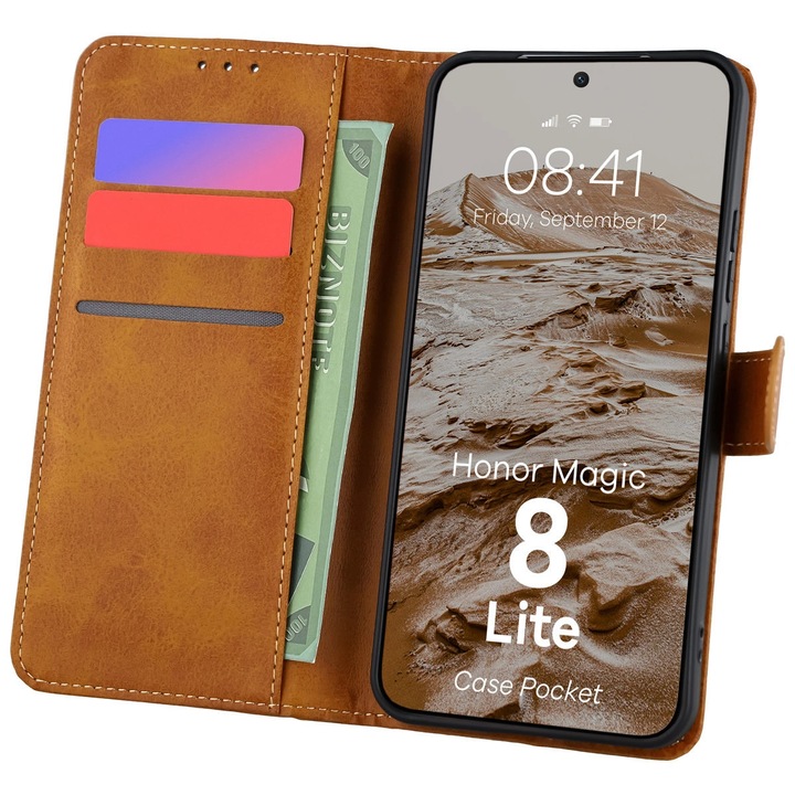Калъф Bizon Case Pocket за Honor Magic8 Lite, Кафяв
