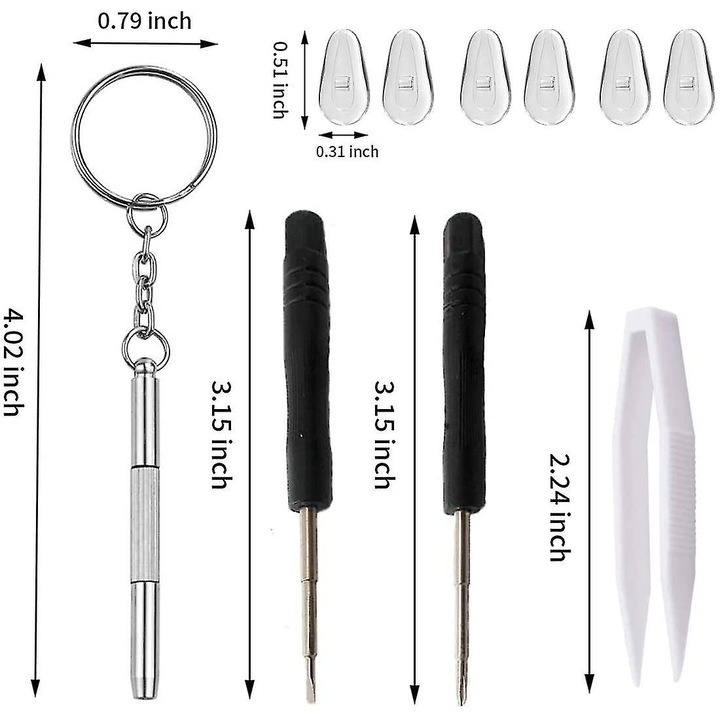 Set unelte reparat ochelari, 500 piese, diverse dimensiuni, cutie transparenta