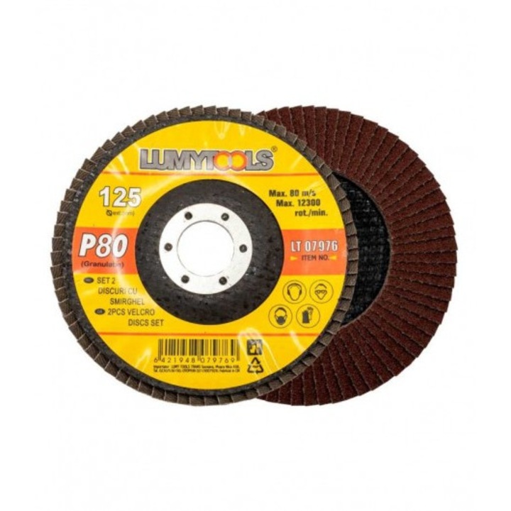 Set 2 discuri cu smirghel, granulatie P80 Ø 125 mm rot/min 12200