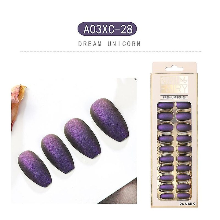 Set 24 bucati unghii false mate, colorate, scurte