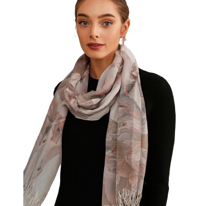 Sal dama elegant maro cu imprimeu de fluturi, 180x70 cm, 100% poliester – accesoriu versatil pentru tinute casual si de seara, Agrafka unisize