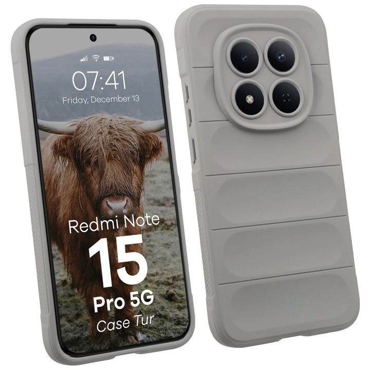 Husa Bizon Case Tur pentru Xiaomi Redmi Note 15 Pro 5G, Gri deschis
