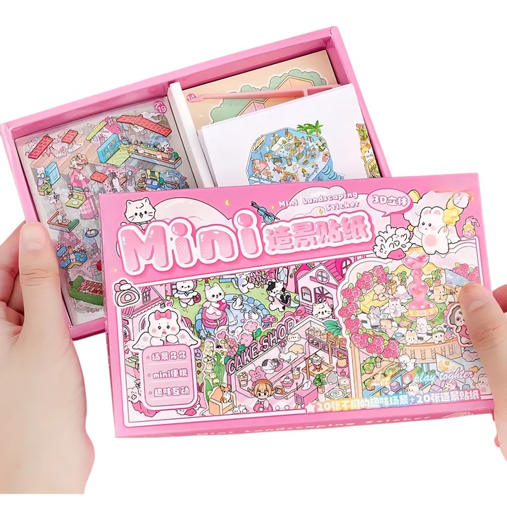 Set creativ stickere 3D animale – album colaj scene dragalase DYI, Set 20 scene, stickere repozitionabile PET, Activitate Creativa pentru Copii si Adulti, Scrapbooking, Jurnal antistres