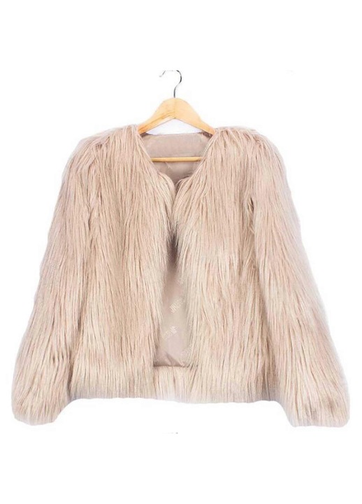 Palton dama, cardigan din blana artificiala, caldura si confort, kaki, material de calitate