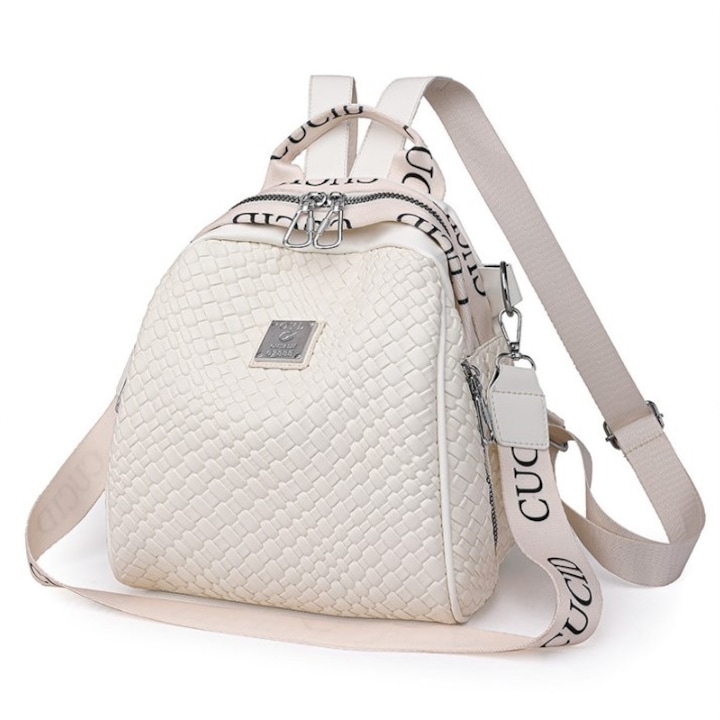 Rucsac dama, de tip geanta, B1240, Piele ecologica, Alb