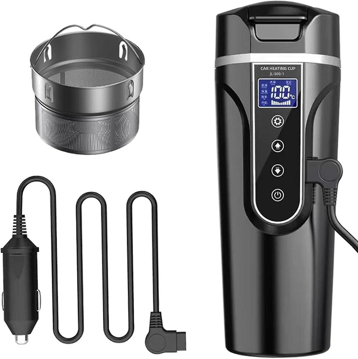 Caldator de apa auto, 12V/24V, capacitate 500ml, inox 304, control temperatura LCD, portabil