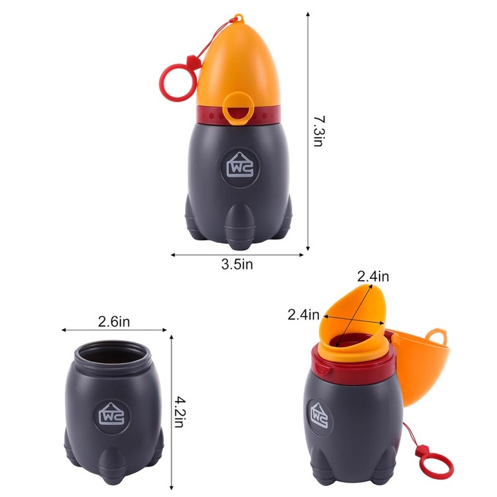 Urinal portabil pentru copii, 370ML, 2.6x4.2 in, sigilare tripla, portocalie