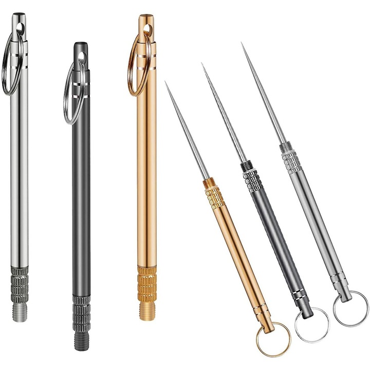 Set de 3 scobitori din titan, reutilizabile, portabile, metalice