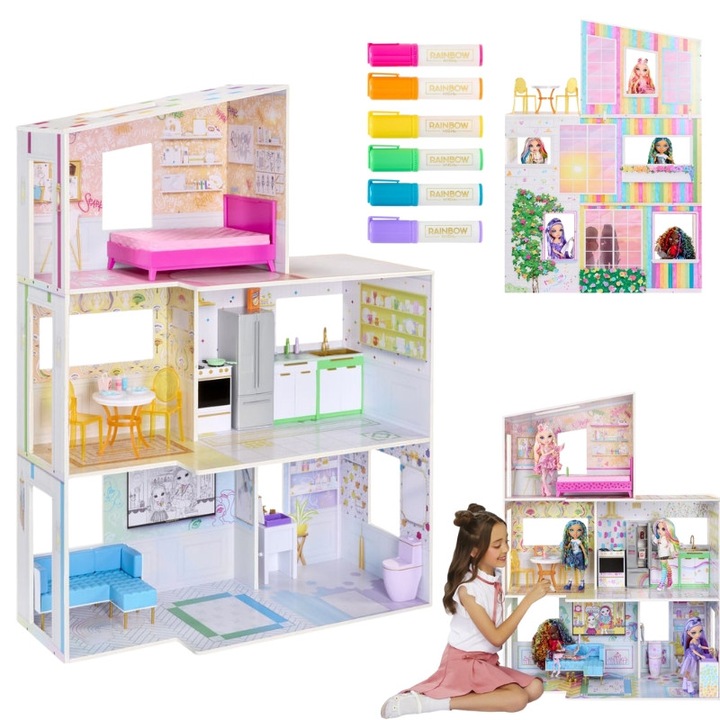 Casa De Colorat, Mga, Material Carton, Varsta 4 Ani Si Mai Mult, Nu Necesita Baterii, Ideea Perfecta Pentru Cadou, Distractie De Lunga Durata, Rezistent, 110 x 100 x 10 cm, Multicolor