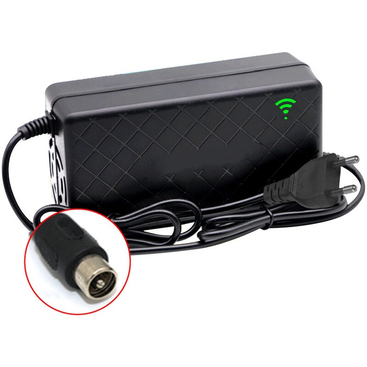 Incarcator lithium pentru bicicleta electrica 24V 2A, 29.4V, 70W, cu protectie inversa, dimensiuni 18x8x6cm, set complet.