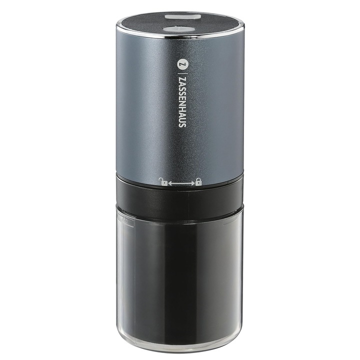 Rasnita de cafea electrica Zassenhaus MINI MASTER USB, otel inoxidabil, reglabila, 8,5x3,46x2,83cm