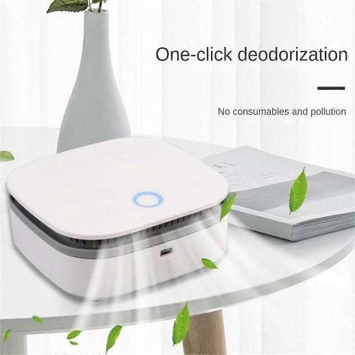 Purificator de aer inteligent, 11.5x11.5x3.5cm, tehnologie de deodorizare, eliminare mirosuri, set 1 purificator + cablu de date