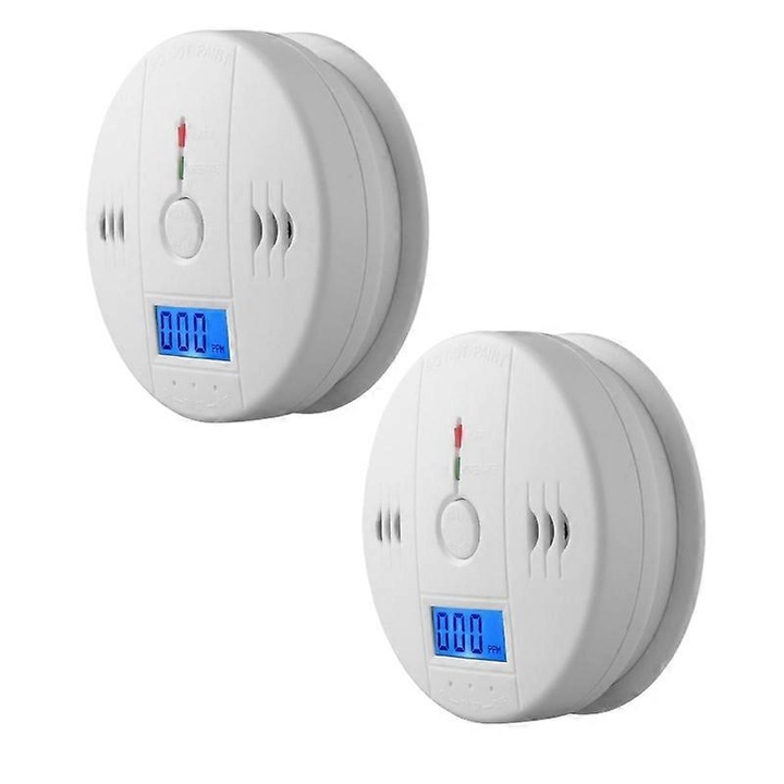Set 2 Detectoare de Monoxid de Carbon, Alarma 85dB, Senzor Independent, 100mmx38mm