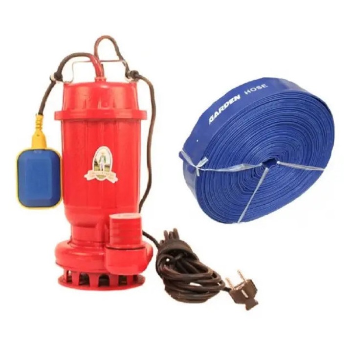 Pachet pompa de apa murdara cu flotor Micul Fermier, 1100W, include furtun 2 toli, 50 m - COBI SMART®