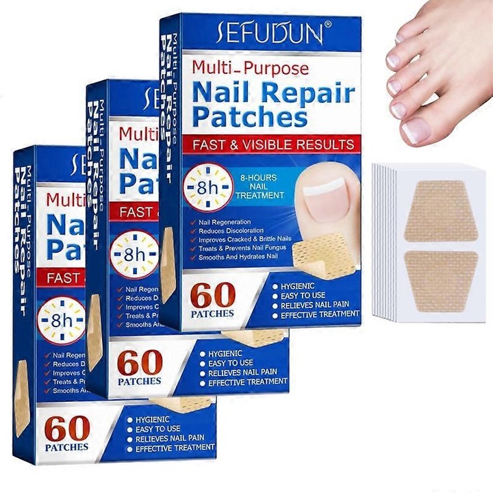 Set 3 plasturi pentru repararea unghiilor sefudun, 60 buc, corector unghii incarnate, 4x2x6.5cm