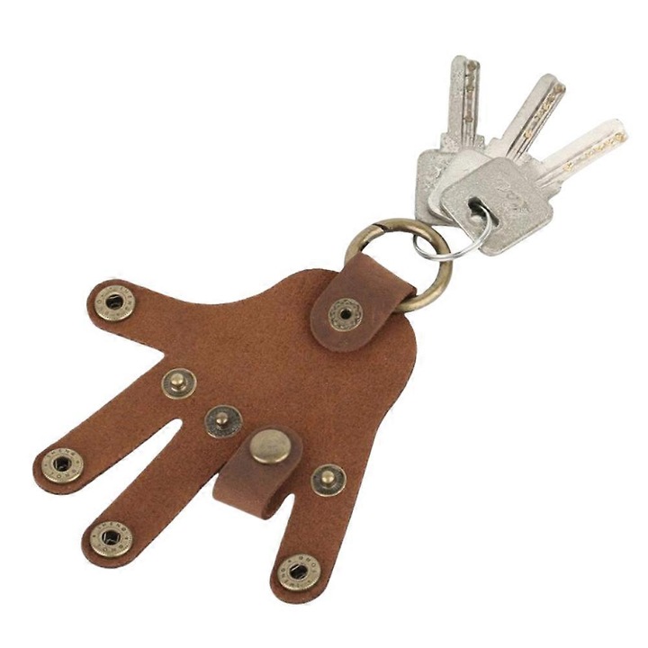 Kreatív tenyér kulcstartó, egyedi design, marhabőr, 12x8cm, 1 db-os készlet