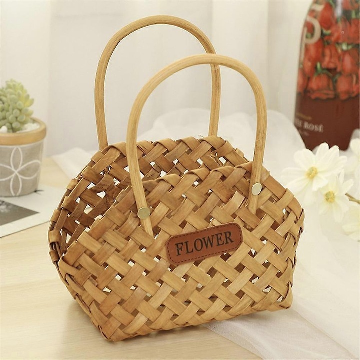 Cos decorativ din bambus, 23x11x25cm, culoare maro miere