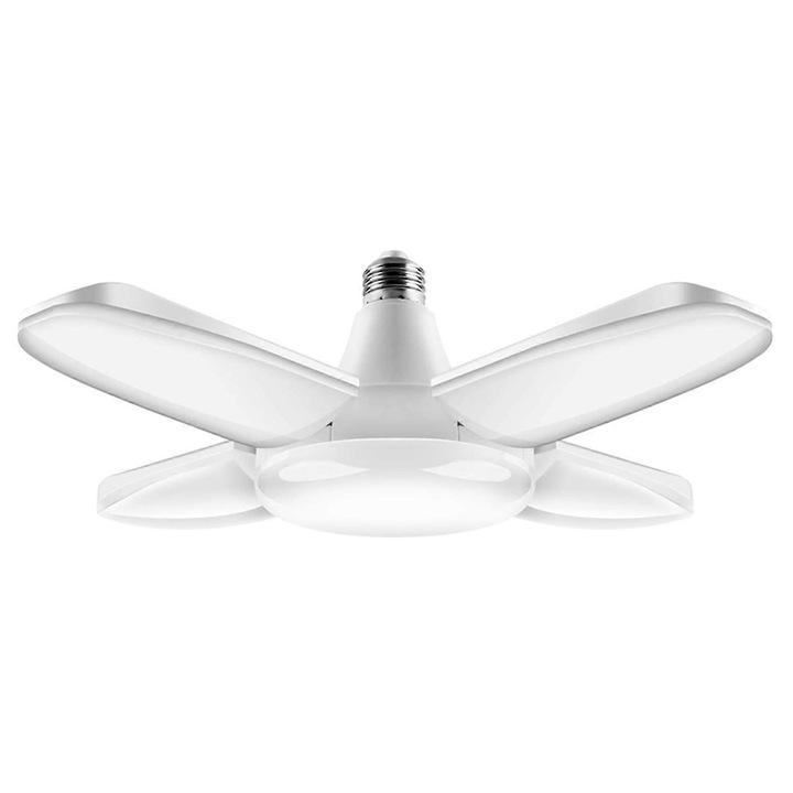 Lampa LED de Garaj E27 38W 6500K/3000K, 4 Panouri Ajustabile, Alb