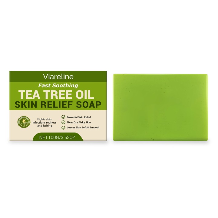 Sapun cu ulei de arbore de ceai, 100g, set de 4 bucati, curatare profunda, hidratare confortabila, Viareline