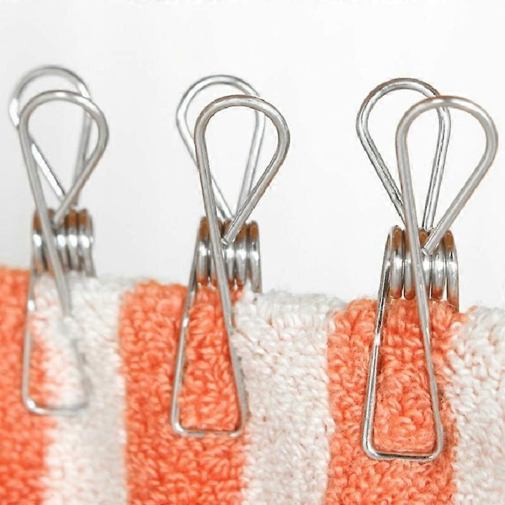 Clips metalice pentru rufe, 20 bucati, inox, rezistente la vant, 5.5x2.5x1.5cm