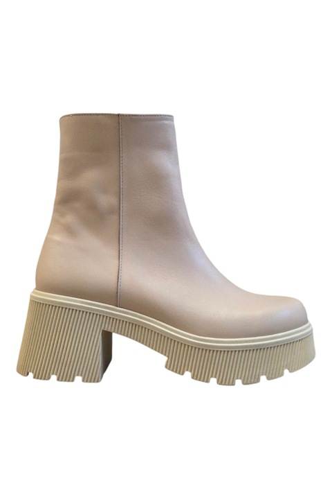 Ghete dama, SandAli, piele naturala box, fermoar lateral, talpa masiva demi-wedge, bej