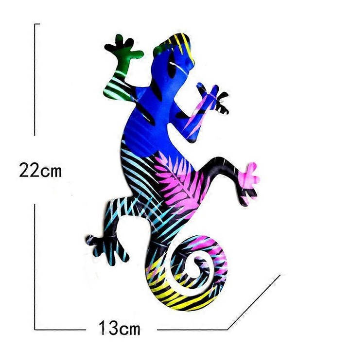 Decoratiune de perete cu gecko metalic, 13.5x21.5cm, set de 1, multicolor