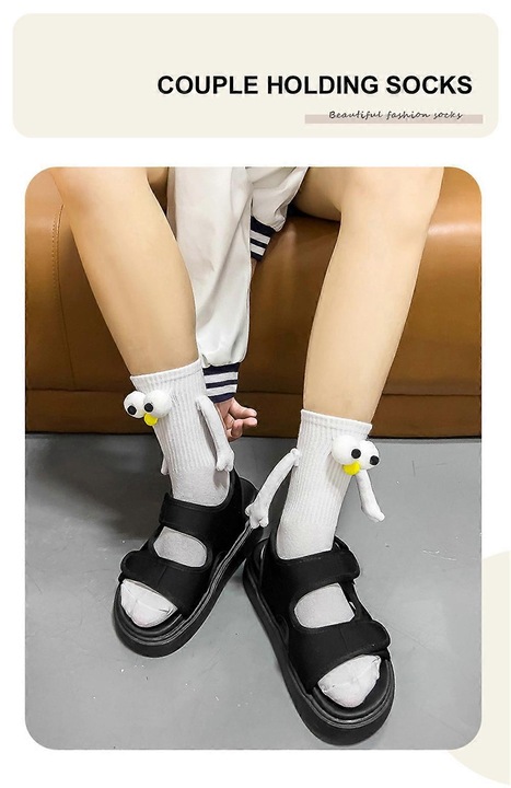 Чорапи с големи очи, унисекс, бели, средна височина, комплект от 1 чифт