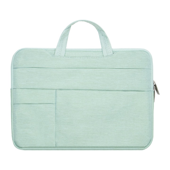 Laptop táska 14 hüvelykes, vízálló, fogantyúval, világoszöld, kiegészítő rendszerező szett