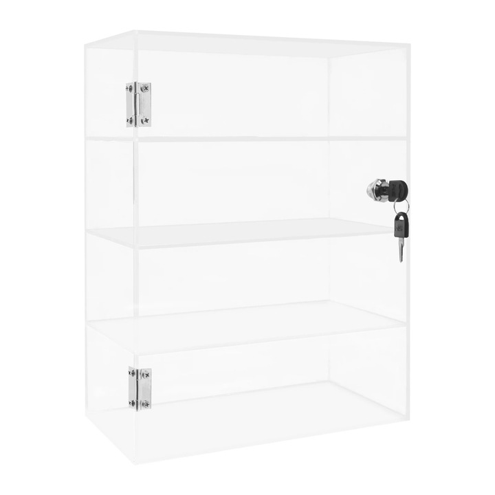 Vitrina acrilică cu 4 niveluri, transparentă, dimensiune S, cu încuietoare și cheie, 30x15x40cm