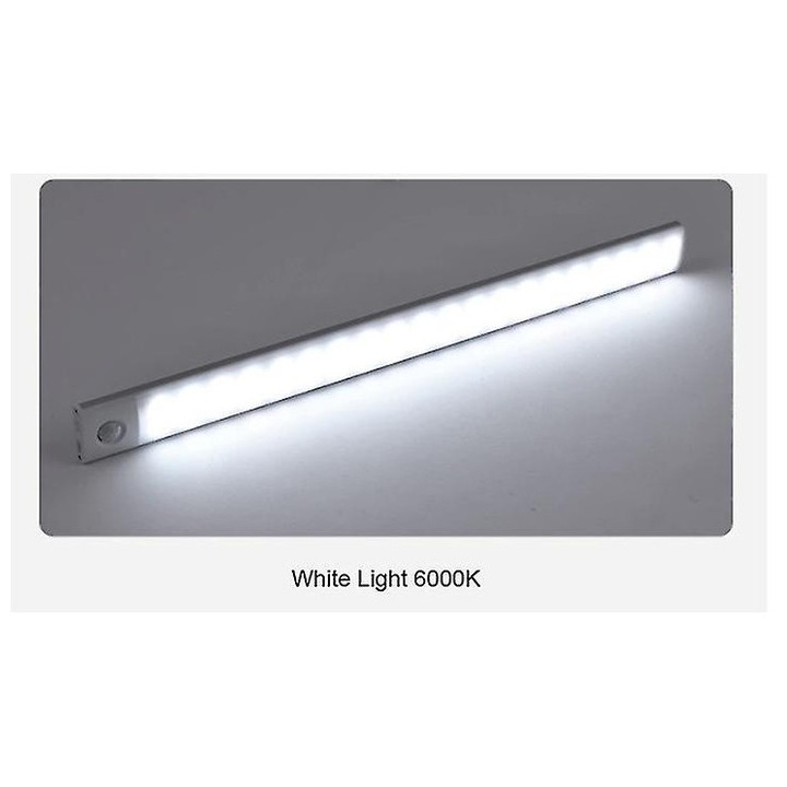 Veioza LED sub dulap cu senzor de miscare, incarcabil USB, 10cm, alb rece 6000K