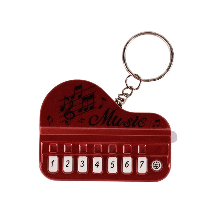 Elektronikus zongora design kulcstartó, 8 billentyű, piros, mérete 6.2x2.1x4.5cm