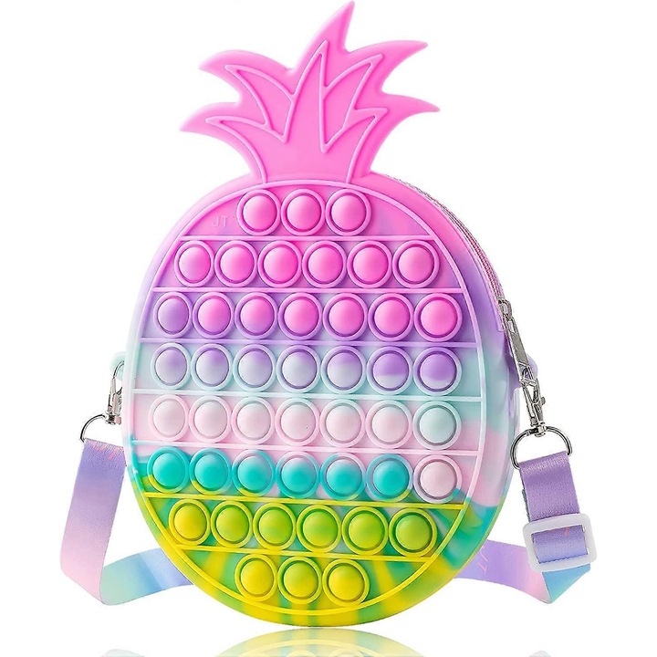Geanta fidget 2 in 1, forma ananas, multicolor, 10.23x7.1x1.2inch, jucarie interactiva pentru copii