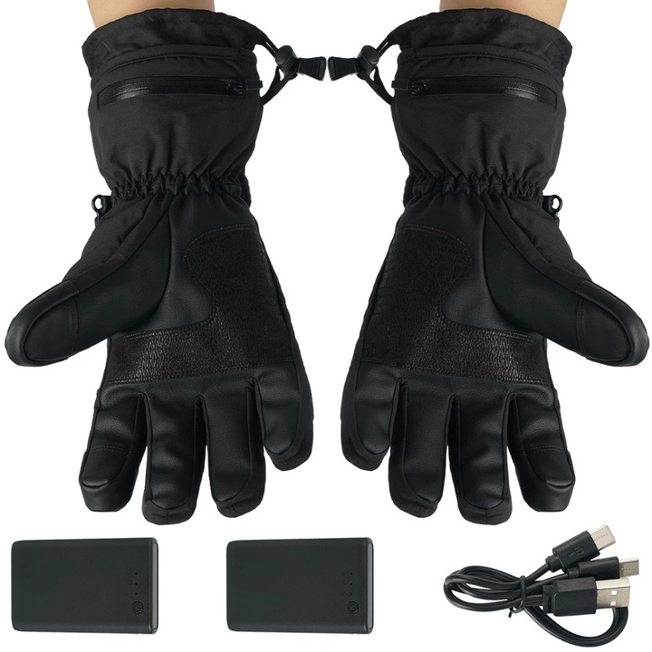 Електрически отопляеми ръкавици, 3 температурни нива, 4000mAh батерии, 4-6 часа автономност, водоустойчиви, противоплъзгащи и съвместими с тъчскрийн, идеални за ски, туризъм и работа на открито