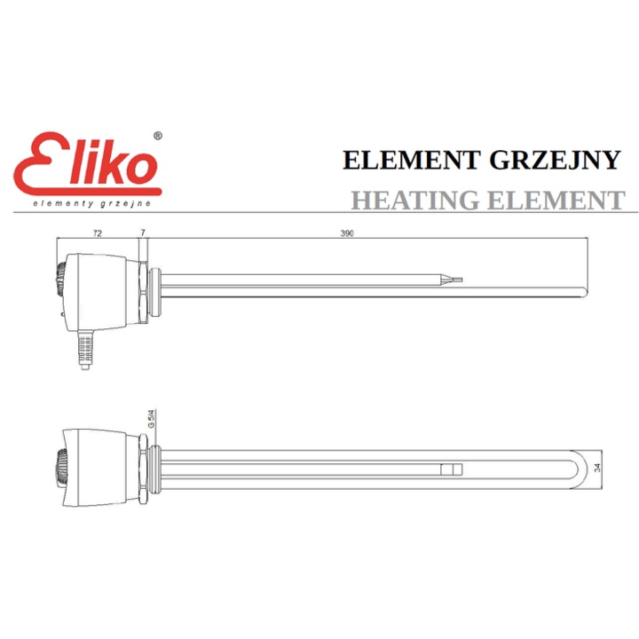 Rezistenta electrica Eliko cu termostat incorporat de 5/4 " inch (inox - 2 kW)