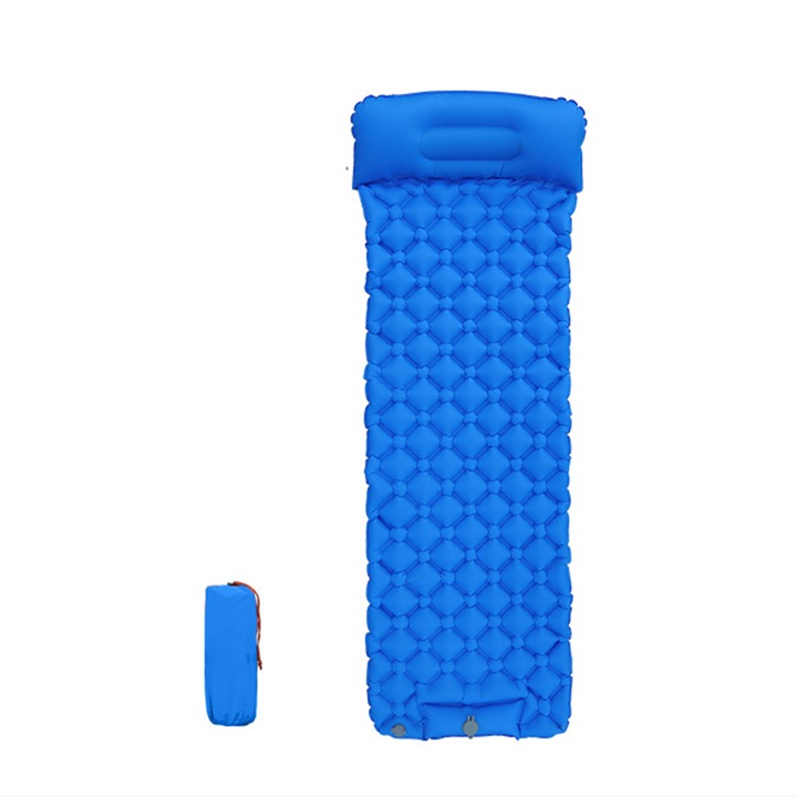 Saltea Gonflabilă Pentru Camping, Brillsten, Tetiera și Pompa de Picior, 183x58x5cm, Impermeabilă, Albastru Regal
